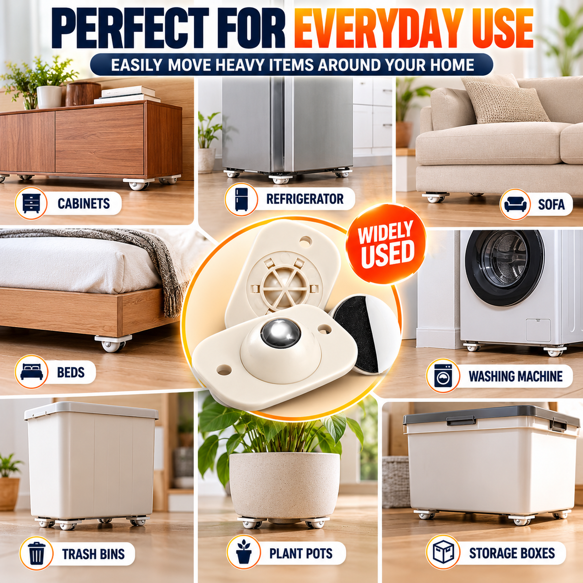 Move Anything Instantly! No-Lift 360° Stick-On Furniture Wheels (PACK OF 10)