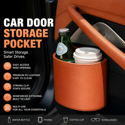 Clip-On PU Leather Car Cup Holder & Organizer