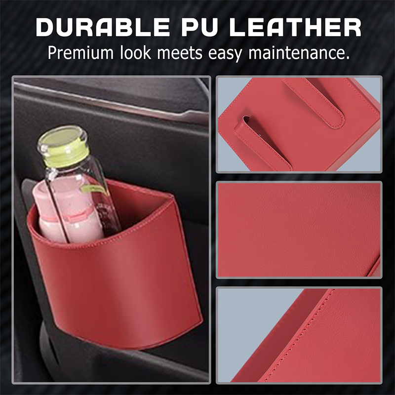 Clip-On PU Leather Car Cup Holder & Organizer