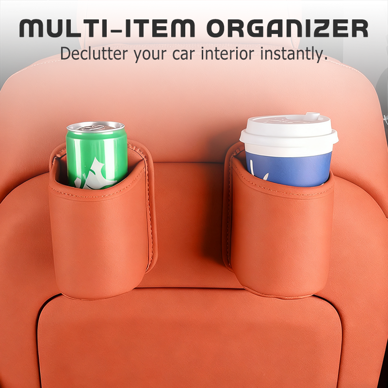 Clip-On PU Leather Car Cup Holder & Organizer