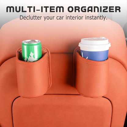 Clip-On PU Leather Car Cup Holder & Organizer